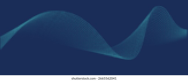 Moderner abstrakter Hintergrund mit einer digitalen Welle aus leuchtenden Punkten über einem dunkelblauen Thema, ideal für Web- und Designanwendungen