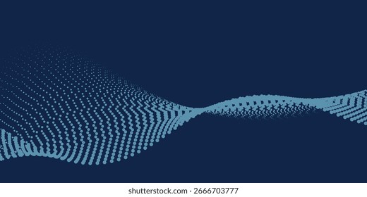 Fondo abstracto moderno con una onda digital hecha de puntos brillantes sobre un tema azul oscuro de las artes modernas
