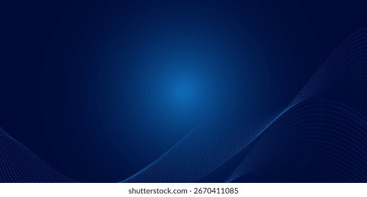 Modern abstract background featuring a digital wave made of glowing dots over a dark blue theme ideal for web and design use
