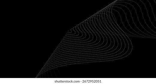 Fondo abstracto moderno con una onda digital hecha de puntos brillantes sobre un tema azul oscuro ideal para el Web y el uso del diseño