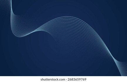 Moderner abstrakter Hintergrund mit einer digitalen Welle aus leuchtenden Punkten über einem dunkelblauen Thema, ideal für Web- und Designanwendungen