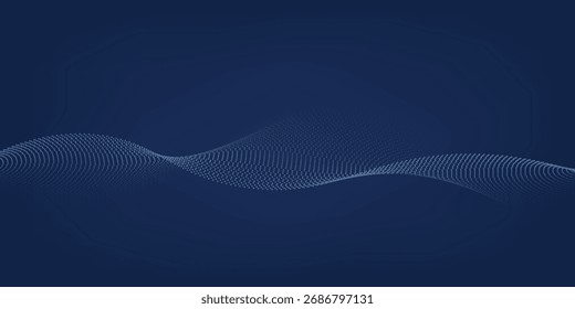 Modern abstract background featuring a digital wave made of glowing dots over a dark blue theme ideal for web and design use.eps10