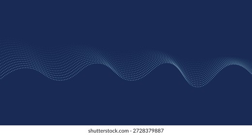 Modern abstract background featuring a digital wave made of glowing dots over a dark blue theme ideal for web and design use