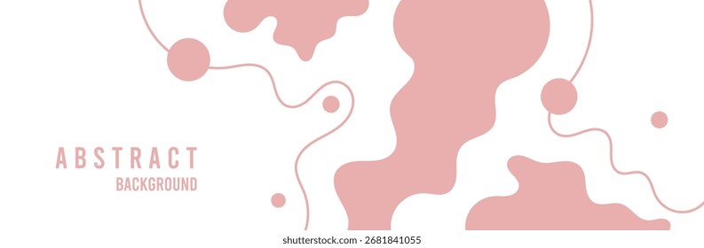 A modern abstract background featuring a dynamic composition of pink splotchy shapes. These organic shapes are scattered across the canvas, creating the impression of fluid movement or free-flowing
