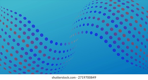 Fundo abstrato moderno com padrões de onda pontilhada fluindo com tons de gradiente azul. Ideal para temas de tecnologia, visualização de dados, apresentações digitais, sites, papéis de parede e projetos de design gráfico contemporâneo.
