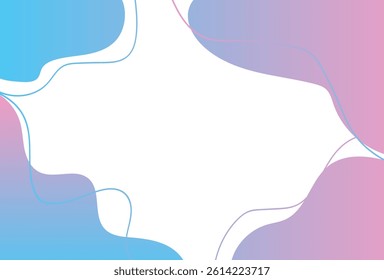  Modern abstract background featuring fluid, wavy lines in a soft gradient of blue, purple, and pink tones. The center is left white and open, ideal for placing text, logos, or other design elements. 