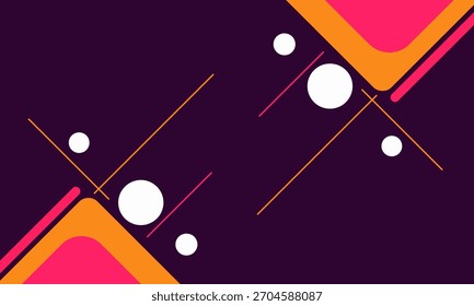 A modern abstract background featuring geometric shapes, circles, and triangles in vibrant colors on a dark backdrop.