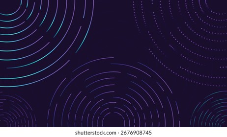 Modern abstract background featuring glowing purple and blue circular lines with smooth curves on a dark surface, perfect for digital design, posters, and presentations