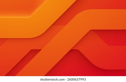 A modern abstract background featuring layered geometric shapes in vibrant orange and red tones.