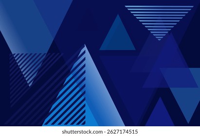 A modern abstract background featuring layered blue triangles with gradient lighting and subtle transparency effects.