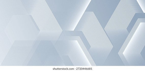 Fondo abstracto moderno con Formas de flecha geométricas en capas hechas de líneas blancas delgadas sobre un fondo de gradiente gris suave. diseño futurista adecuado para la tecnología, marca corporativa.
