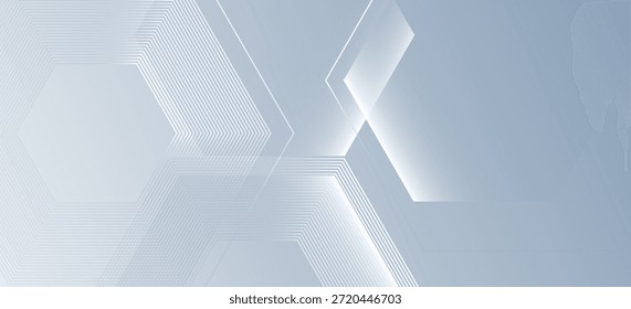 Fondo abstracto moderno con Formas de flecha geométricas en capas hechas de líneas blancas delgadas sobre un fondo de gradiente gris suave. diseño futurista adecuado para la tecnología, marca corporativa.