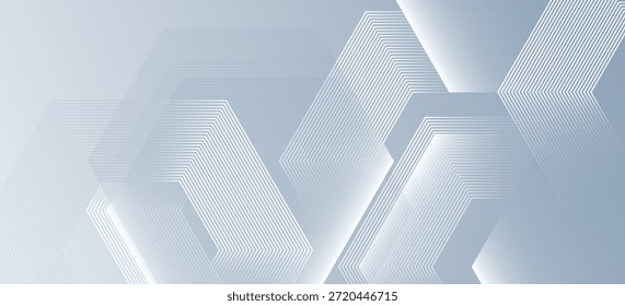 Fondo abstracto moderno con Formas de flecha geométricas en capas hechas de líneas blancas delgadas sobre un fondo de gradiente gris suave. diseño futurista adecuado para la tecnología, marca corporativa.
