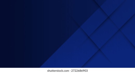 Fondo abstracto moderno con Formas geométricas en capas con líneas diagonales en tonos azules profundos.