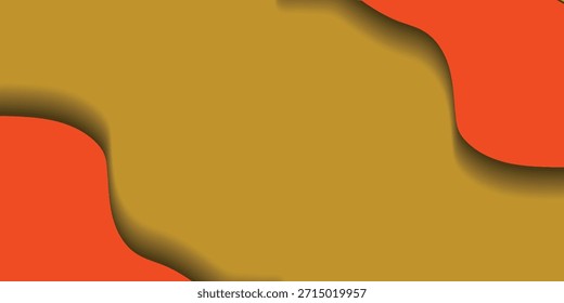 Um moderno fundo abstrato com um campo amarelo mostarda com duas formas onduladas, laranja, camadas emergindo de cantos opostos, criando um design dinâmico e visualmente interessante.