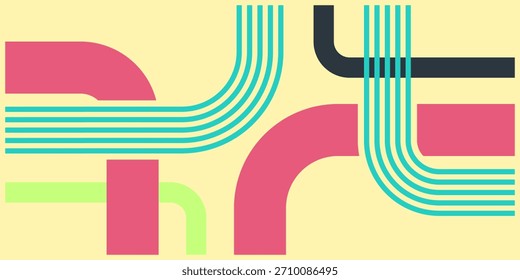 Fondo abstracto moderno con una red de líneas coloridas que se cruzan y paralelas creando una sensación de flujo y conexión