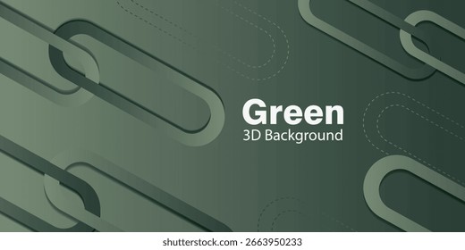 Fundo abstrato moderno com sobreposição de formas geométricas arredondadas em vários tons verdes, com gradientes sutis e destaques de linha tracejada, criando um design elegante e minimalista