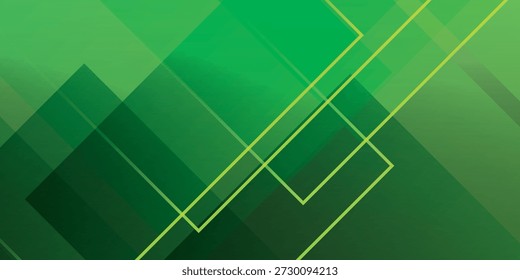 Um plano de fundo abstrato moderno com sobreposição de formas geométricas em vários tons de verde, com linhas verdes finas e brilhantes criando uma sensação de profundidade e estrutura.
