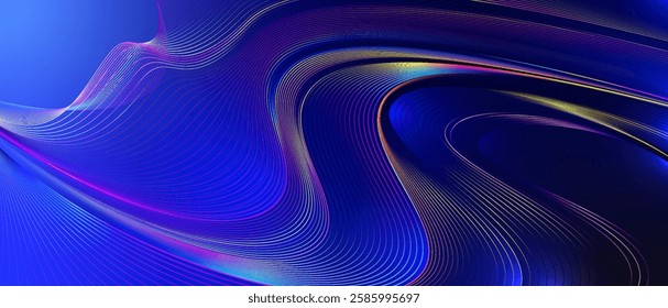 A modern abstract background featuring smooth digital waves with neon blue and purple light accents, ideal for technology and futuristic design themes.