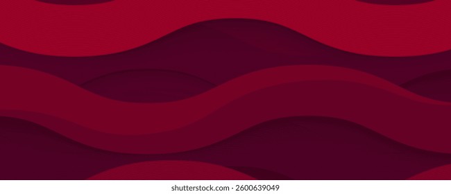 A modern abstract background featuring smooth, flowing wave patterns in deep red tones.