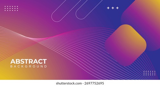 Fundo abstrato moderno com cores de gradiente suave de roxo, rosa e amarelo com linhas de onda fluindo. Design mínimo e elegante adequado para apresentações de tecnologia, digitais e empresariais