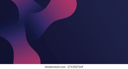 Um fundo abstrato moderno com formas de gradiente suave e fluente em tons de roxo e rosa contra um fundo azul-marinho profundo, criando um visual dinâmico e artístico.