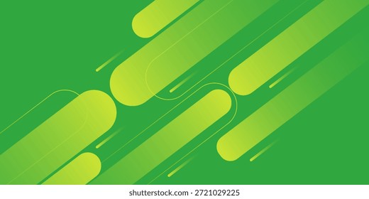 Fundo abstrato moderno com formas geométricas arredondadas suaves e linhas de movimento diagonal em vários tons de verde.