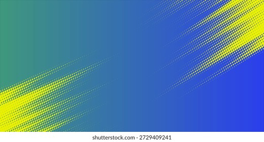 Fundo abstrato moderno com um gradiente azul suave combinado com padrões de ponto de meio-tom diagonal amarelo. Textura digital dinâmica e colorida adequada para cartazes, banners, apresentações, branding, web design e projetos gráficos criativos.