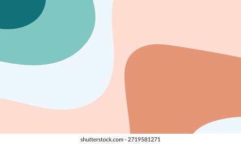 Un fondo abstracto moderno con colores pastel suaves como verde azulado, melocotón y blanco, con Formas orgánicas y fluidas y curvas suaves perfectas para proyectos de Diseño gráfico y contemporáneos