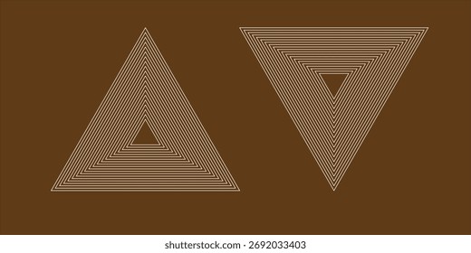 Fundo abstrato moderno com um padrão de linha geométrica simétrica em tons de marrom. O design cria um efeito de ilusão ótica com formas de triângulo e diamante.