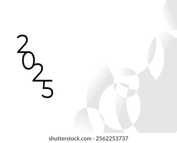 Modern abstract background featuring the text '2025' in a sleek white and gray color palette. The design incorporates dynamic abstract motifs for a minimalist and contemporary feel, perfect for year-e