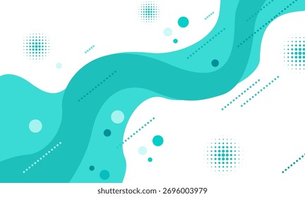 Fundo abstrato moderno com ondas turquesa, pontos e linhas em um fundo branco limpo, adequado para vários projetos de design.