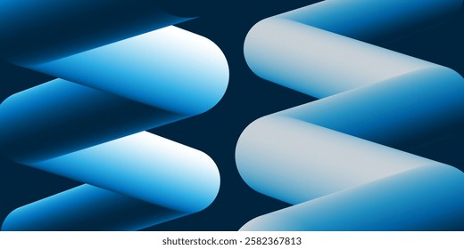 Modern abstract background featuring two lit tubular zigzag 3D shapes beside each other, shown from different angles and colored in blue and white gradients. A sleek and futuristic digital design.