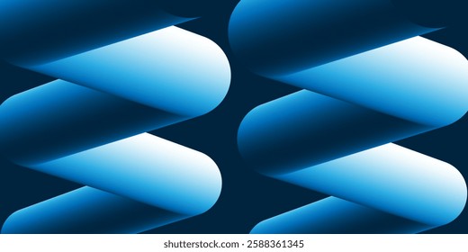 Modern abstract background featuring two lit tubular zigzag 3D shapes beside each other, shown from different angles and colored in blue and white gradients. A sleek and futuristic digital design.