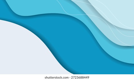 Modern abstract background featuring various shades of blue in dynamic wavy layers with a paper cut-out effect and subtle shadows, ideal for presentations, web design, or contemporary art projects