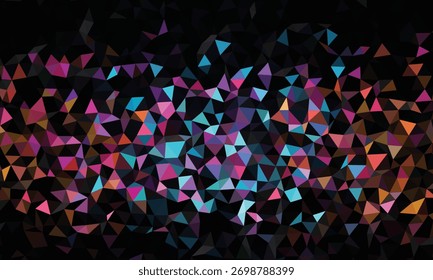 A modern abstract background featuring a vibrant low poly geometric pattern. Colorful triangles create a dynamic and energetic digital design, perfect for any project.
