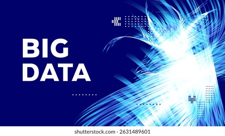Modern abstract background with flowing blue and white lines creating a dynamic, data stream effect. "BIG DATA" text. Digital transformation, technology concepts information flow