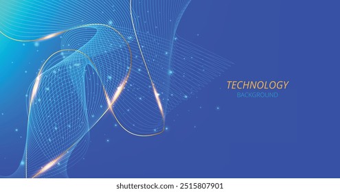 Modern abstract background with flowing lines on a blue dark background. Digital future technology concept. vector illustration.