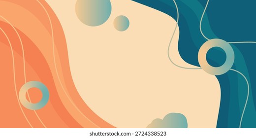 Plano de fundo moderno abstrato com fluindo formas onduladas laranja e azul e elementos circulares. Ideal para projetos e designs criativos.