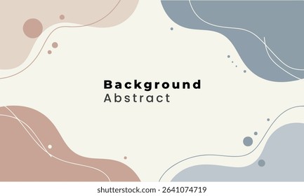 Modern abstract background with fluid curves and dot elements in earthy blue and beige tones with space for text