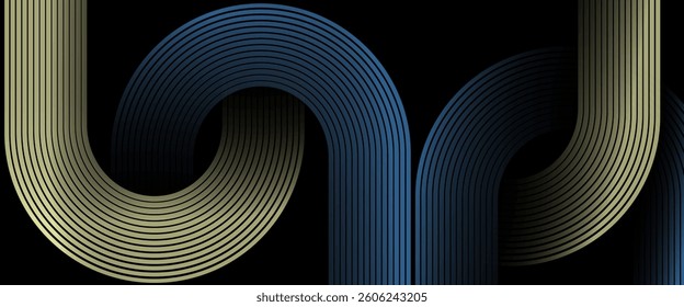 Modern abstract background futuristic concept technology Luxury pattern. Soft low light yellow and soft blue colour geometric curve glowing lines design background vector illustration. Dynamic shapes.