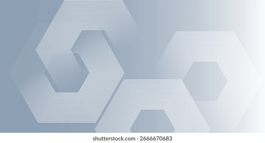 Modern abstract background with geometric hexagon line pattern, gradient blue and white design, suitable for business, technology, corporate banner, or digital presentation template.

