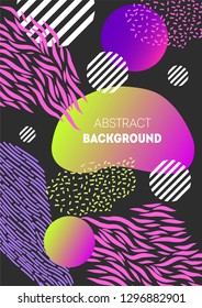 Modern abstract background. Geometric poster decorated with different stripes, gradient shapes and striped circles.