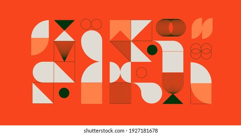 Modern abstract  background with geometric shapes and halftone textures. Minimalistic geometric pattern in Scandinavian style. Trendy vector graphic elements for your unique design.