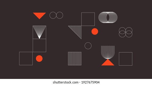 Modern abstract  background with geometric shapes and halftone textures. Minimalistic geometric pattern in Scandinavian style. Trendy vector graphic elements for your unique design.