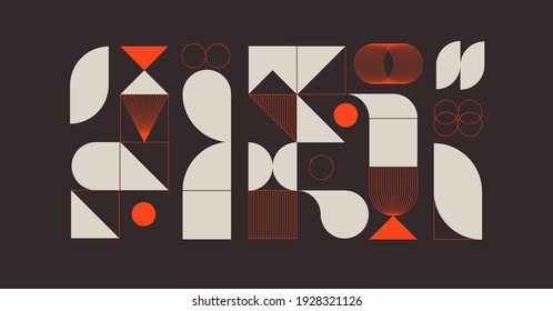 Modern abstract  background with geometric shapes and halftone textures. Minimalistic geometric pattern in Scandinavian style. Trendy vector graphic elements for your unique design.