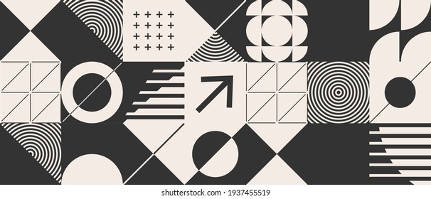 Modern Abstract  Background With Geometric Shapes And Halftone Textures. Minimalistic Geometric Pattern In Scandinavian Style. Trendy Vector Graphic Elements For Your Unique Design.