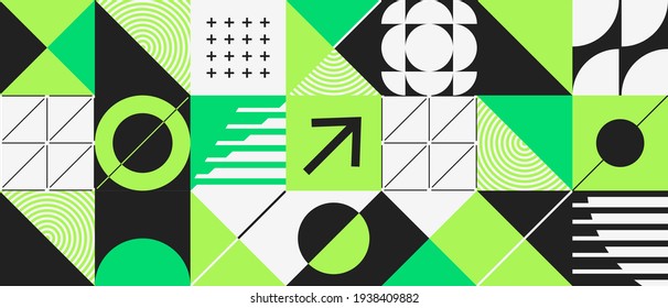 Modern abstract  background with geometric shapes and halftone textures. Minimalistic geometric pattern in Scandinavian style. Trendy vector graphic elements for your unique design.