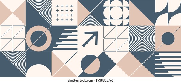 Modern abstract  background with geometric shapes and halftone textures. Minimalistic geometric pattern in Scandinavian style. Trendy vector graphic elements for your unique design.