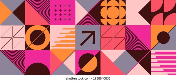 Modern abstract  background with geometric shapes and halftone textures. Minimalistic geometric pattern in Scandinavian style. Trendy vector graphic elements for your unique design.